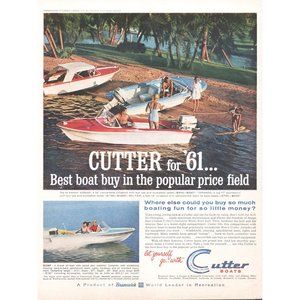 1961 Cutter Boat Vintage Print Ad Ensign Tornado Water Ski Lake Summer Time 60s